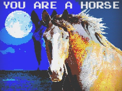 YOU ARE A HORSE ($1) - this was my second twine work after ANIME HELL 1995 and was intentionally designed to be completely opposite in tone and subject matter. i wanted to see if i could capture the tone, style of comedies like Airplane! in a text format.  https://spacetwinks.itch.io/you-are-a-horse 