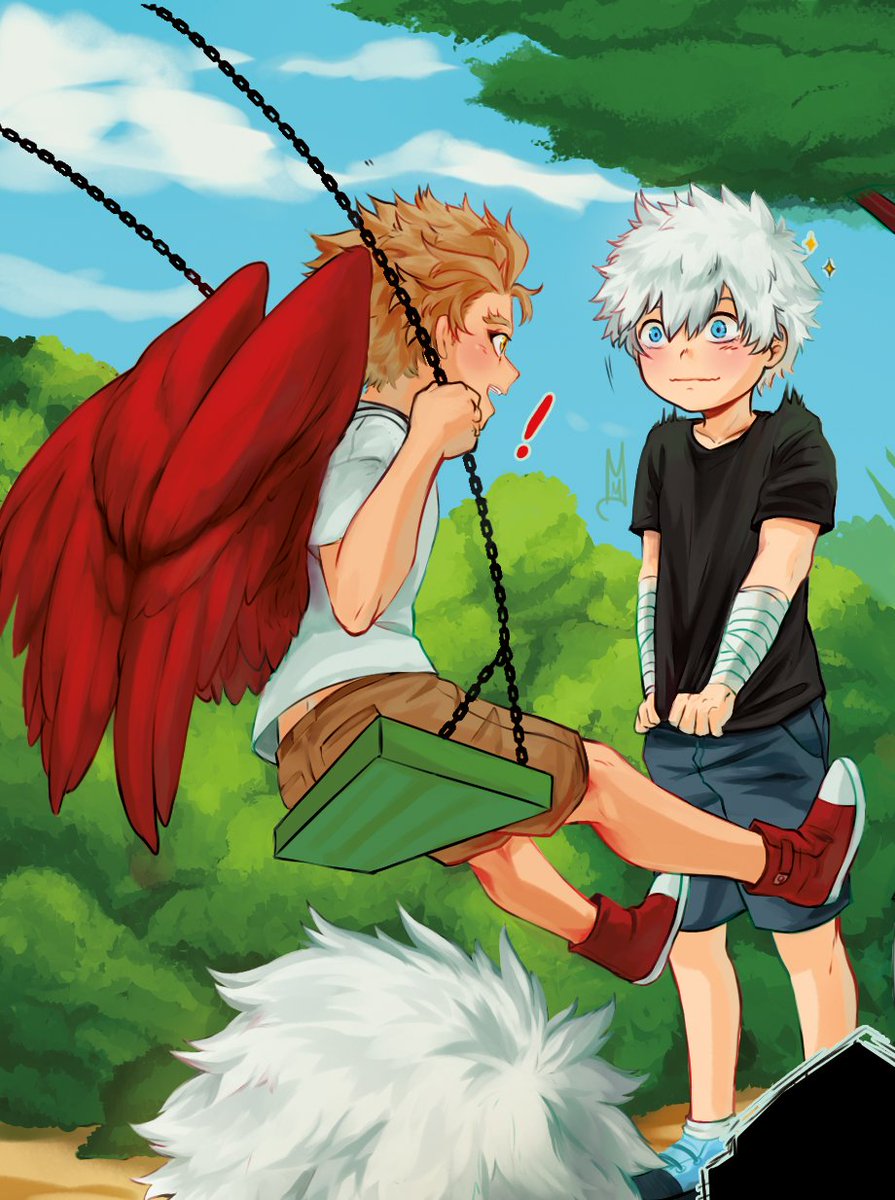 mementomoli_old's tweet photo. We can finally post it! Little boys from the fic-art collab we did with @cashmeresho for the @RedactedWings zine 🧡💙 https://t.co/N6hVtDx9Yk