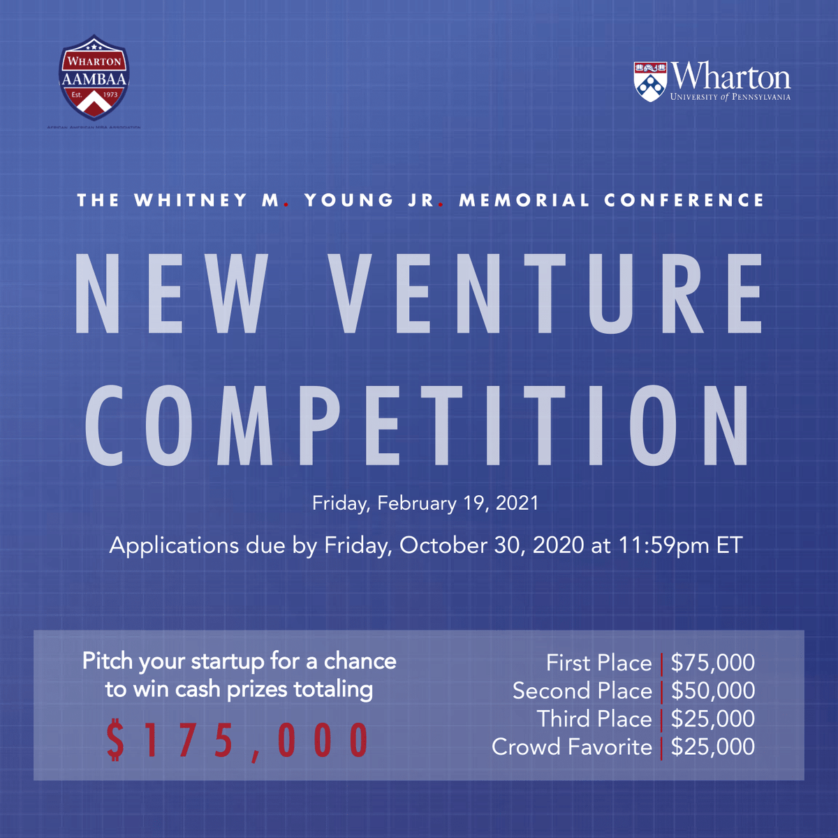 blackatwharton's tweet photo. @blackatwharton and @jpmorgan present the @wmyconf New Venture Competition. Powered by @MorganStanley, Siebert Williams Shank &amp; Co., and @CitiVentures, the NVC provides entrepreneurs a chance to win cash prizes totaling $175k. Applications due by 10/30/20! https://t.co/xxfgKQzdEL https://t.co/2hJbaaC7gU
