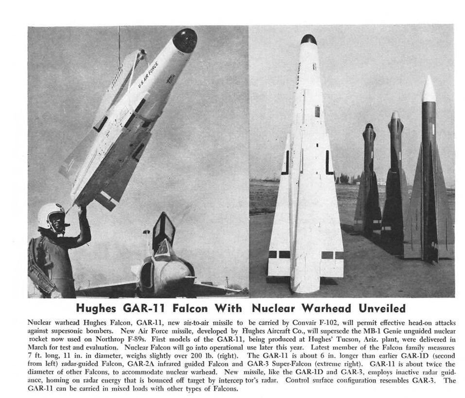 Because DEFCON 3 had been ordered earlier in the week, the conventional weapons normally carried by the aircraft had been removed and each F-102 Delta Dagger was now armed with a Falcon air-to-air missile carrying a .20-kiloton (20 tons) W54 warhead.