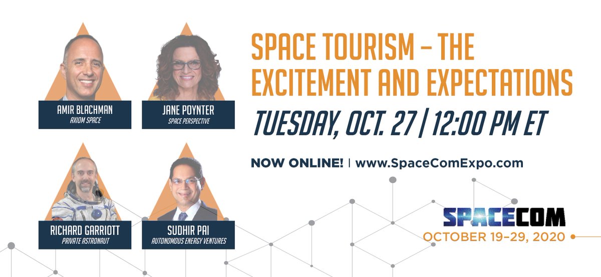 SpaceComExpo's tweet photo. IN ONE HOUR: Join us for our next session. Register here: https://t.co/YEWBXpws4d #spacecom #spacecomexpo #spacecom2020 @Axiom_Space @SpacePerspectiv https://t.co/N1yT9dRPjJ