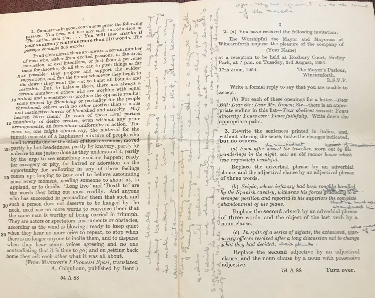 English Language - Paper 2. Including my grandmother’s handwritten notes. She went on to be an English teacher... first ever job in the school where I am now the Headteacher. 9/15