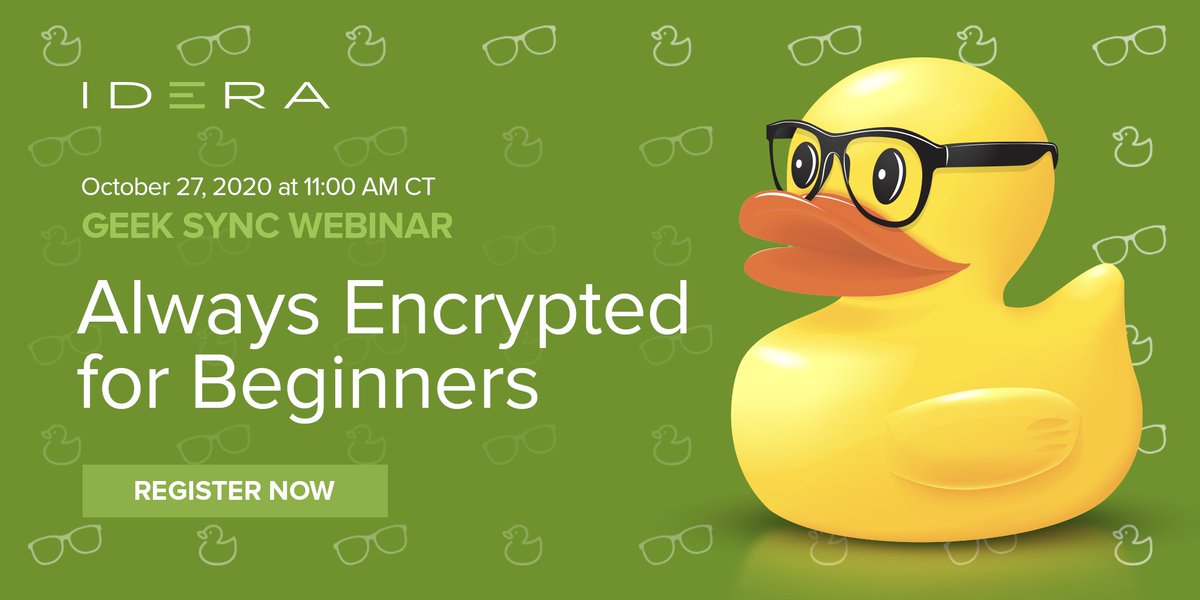 Idera_Software's tweet photo. It's not too late to attend today's #GeekSync webinar! Join @SQLEspresso for Always Encrypted for Beginners to learn about what Always Encrypted is, how it works, and the implications for your environment. Register here: https://t.co/YVAnUbQitd #AlwaysEncrypted https://t.co/qva4Uy3bS8