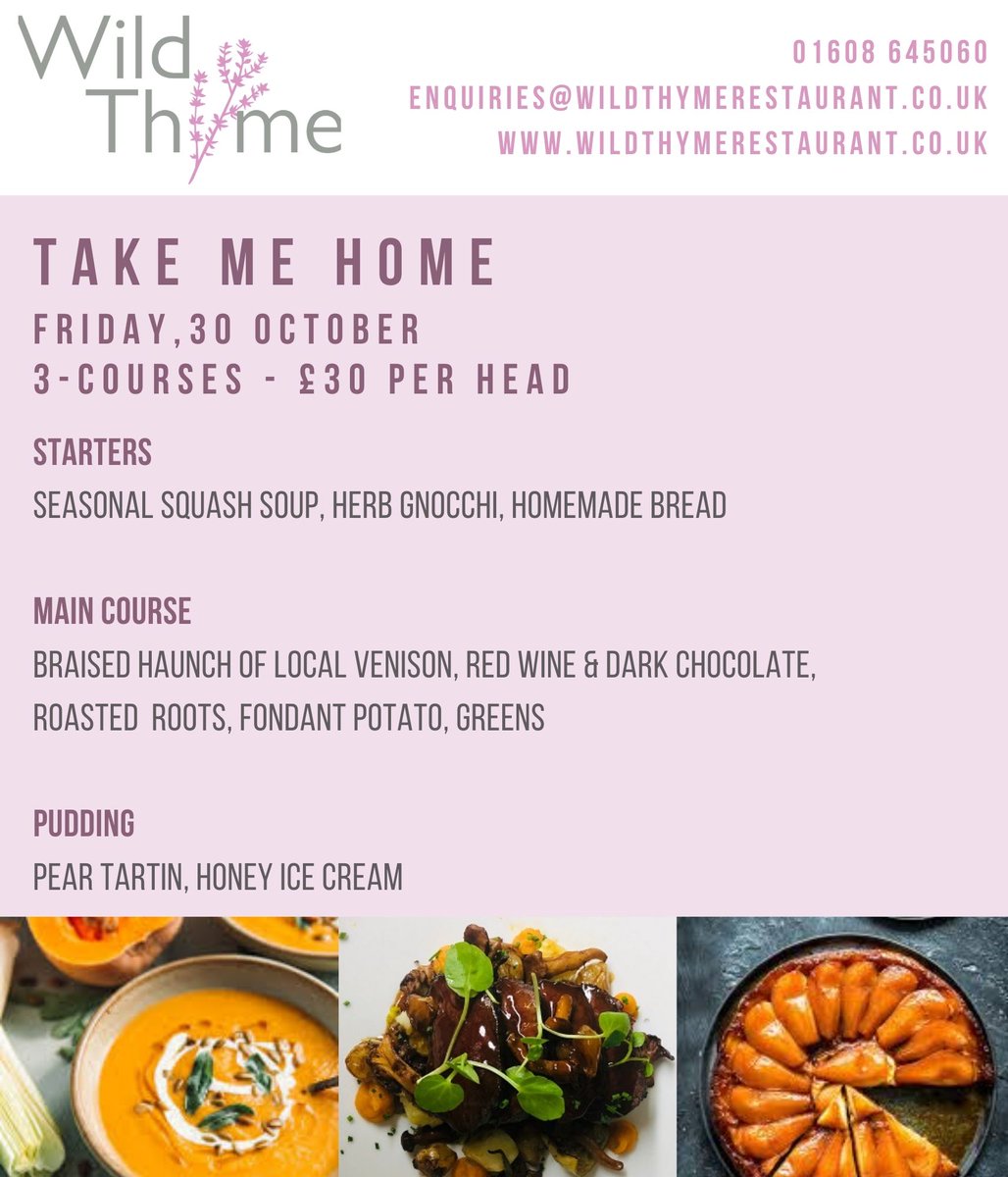 #two chances to eat @wtrestaurant food this #weekend #friday, 30 #octobe #eatin #eatout #diningclub #takemehome #seasonal ingredients #done the @wtrestaurant way email enquiries@wildthymerestaurant.co.uk to book #fridaynightdinner #takeaway #supperclub #chippingnorton #lovefood https://t.co/Xtmw5zKPuN