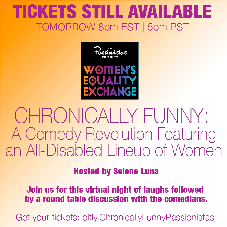 PassionsProj's tweet photo. Don't miss out! CHRONICALLY FUNNY: A Comedy Revolution Featuring an All-Disabled Lineup of Women
Tomorrow 8pmEST | 5pmPST @SeleneLuna @infamouslyshort @cabuchsy @SantinaMuha @desi_serve #comedy #comedyShows #comicswithdisabilities #EqualityExchange https://t.co/dpANebjKd3 https://t.co/A6BO7di8p0