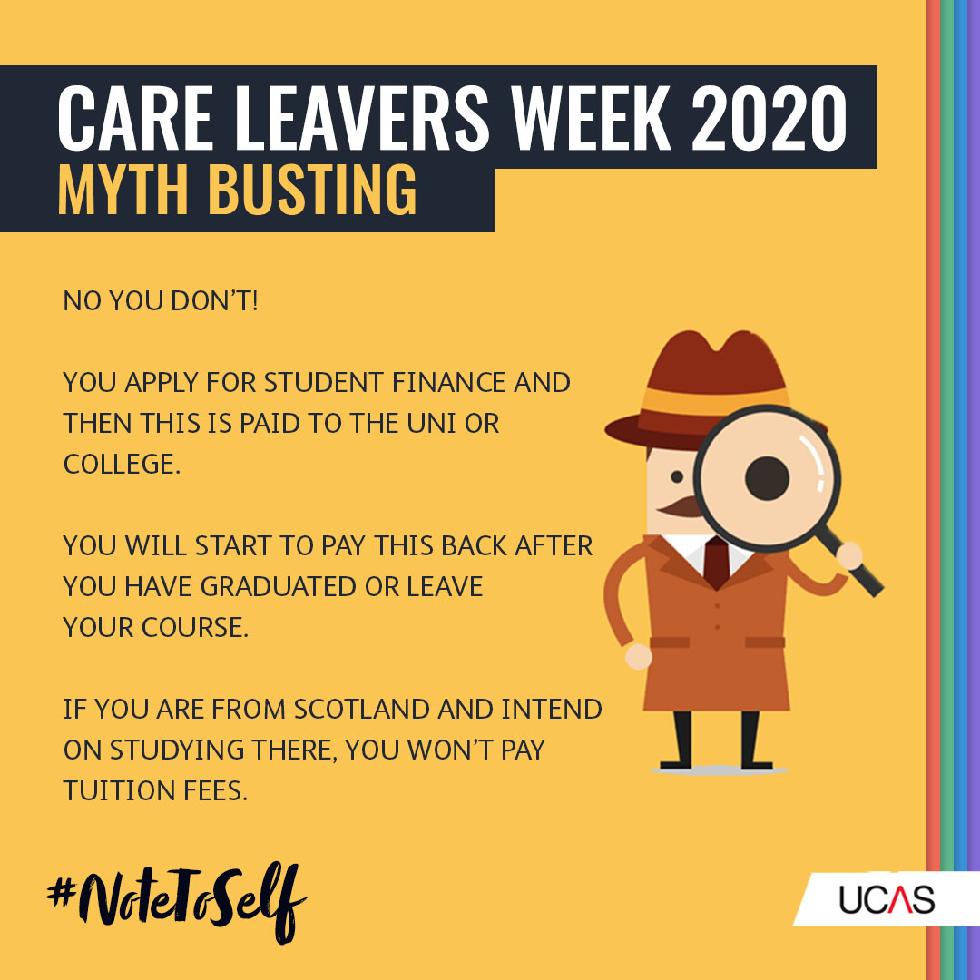 ucas_online's tweet photo. 🕵 Myth Busting 🕵️‍♀️

This is not true, you can apply for student finance and get this paid to the uni or college. Loan repayments will only start when you earn above a certain amount. 

Find out more about student loans... https://t.co/4SWfas9kxr

#NCLW2020 https://t.co/SQgnCnLv01