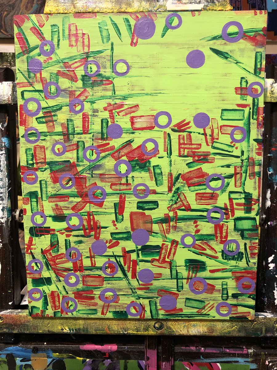 kdotzhyprgrafia's tweet photo. some dots. some sticks. all odd. (11” x 14” cradled wood) #art #artist #abstract #painter #painting #expressionism #red #purple #green #voteblue #specificpalette #inprogress #keeppainting #inthestudio #kentuckyhome #findlaughter #findjoy #fuckfacism #kdotzhypergraphia https://t.co/YXYRRsYXRC