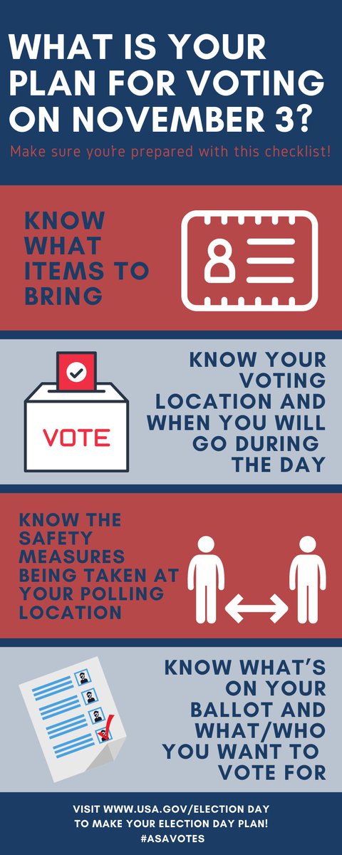 asaHQ's tweet photo. Do you know your plans for Election Day? 

#ASAvotes https://t.co/mgREQnFCSr