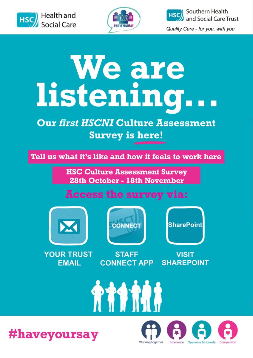 SouthernHSCT's tweet photo. STAFF

Access the survey via your Trust email, the Staff App, or visit the Communications Hub to #haveyoursay

#teamSHSCT https://t.co/fcfivXqSD7