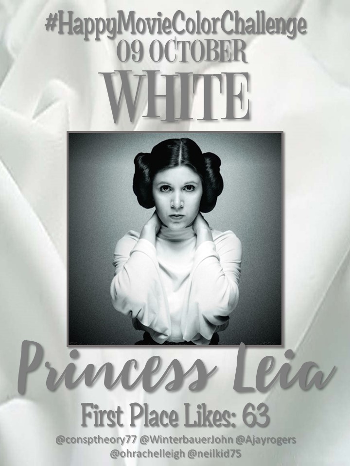 JanuaryMovie's tweet photo. #HappyMovieColorChallenge 09 OCT: WHITE; 72 entries, 61 films, 791 likes - First Place Likes: 63: Princess Leia @consptheory77 @WinterbauerJohn @Ajayrogers
@ohrachelleigh @neilkid75 https://t.co/3R5ZrkULTr