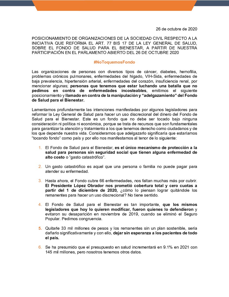 MxSinCancer's tweet photo. Legisladores: 

¡Esta es la última oportunidad!

Quitar recursos del Fondo de Salud para el Bienestar se traducirá en falta de acceso a atención y tratamiento para muchas personas con enfermedades crónicas. Pensemos en las y en los pacientes de México. #NoToquemosFondo https://t.co/KggOqqK9mQ