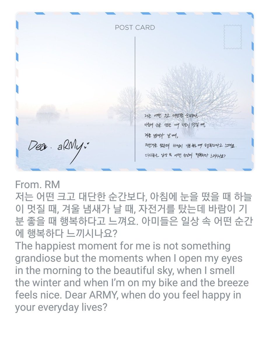 BigHit_event's tweet photo. #Dear_ARMY
Special Postcards dari V, Jimin dan RM
Army, tolong kirim balasanmu untuk member BTS dengan hastag #TO_BTS di Twitter

#From_V #From_Jimin #From_RM #BTS_BE https://t.co/z1ST53PRjc