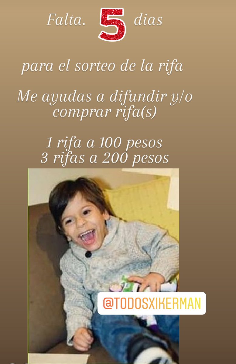 IkermanSuper's tweet photo. ¿Aún no has podido ayudar a Iker? ¡Falta 5 días para el sorteo de la rifa! Tu ayuda le dará una mejor calidad de vida y futuro con mayor posibilidades. Siguelo en IG @TODOSXIKERMAN #Solidaridad #empatia #Difunde #RIFASOLIDARIA https://t.co/cdlTA1cfPg