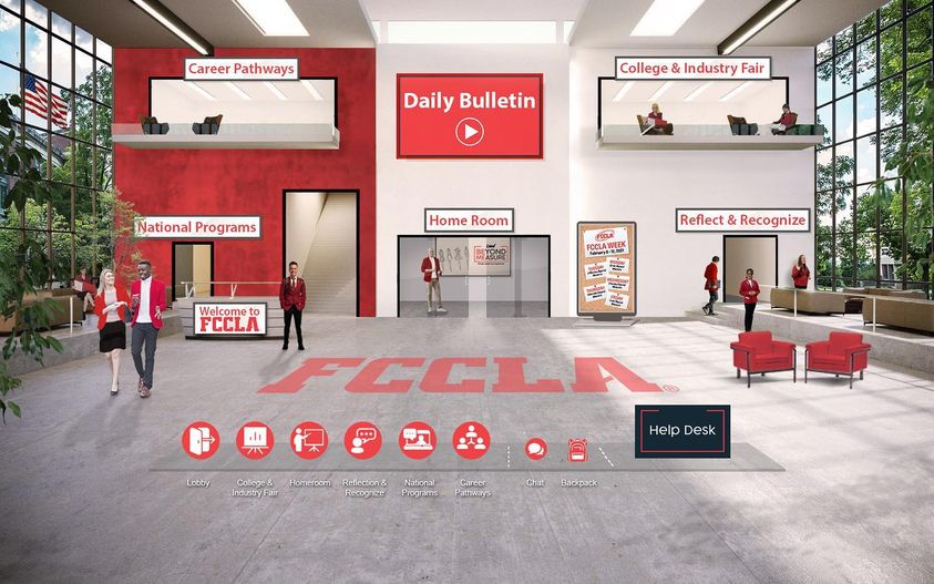 NationalFCCLA's tweet photo. Check out the Lobby of FCCLA’s Virtual Leadership Experience! Can you spot the other five rooms?

Don’t miss this opportunity to attend FCCLA’s first-ever Virtual Leadership Experience! Chapter registration is now open! To learn more, visit: https://t.co/u525UMptIb https://t.co/7BdxG9up8K