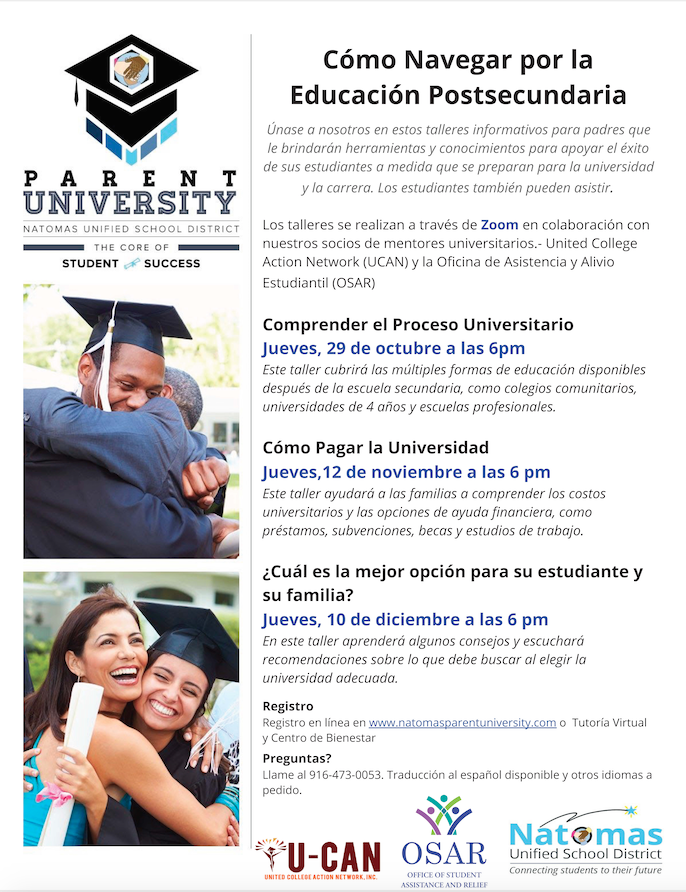NatomasUSD's tweet photo. Calling all NUSD high school students and families - SAVE THE DATE - for three upcoming college workshops. 🎓  Register at https://t.co/KYSftGVfdy https://t.co/ms7hTja5z6