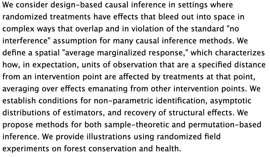 cdsamii's tweet photo. Excited to share "Design-Based Inference for Spatial Experiments with Interference", joint with Aronow & @YeWang1576 1/4 https://t.co/MoMWUDtyvx https://t.co/yHmDQZWQdp