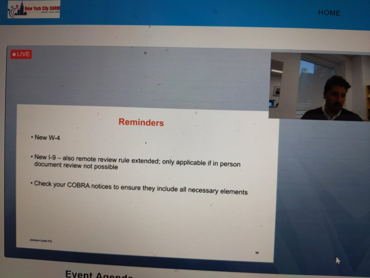 Joyitasingapore's tweet photo. Reminders: New W-4, I-9, Check COBRA notice. NYC SHRM : Annual Legislative &amp; Legal Conference, 2020. @NYCSHRM @NYStateSHRM @SHRM https://t.co/1tQbOQWa6r