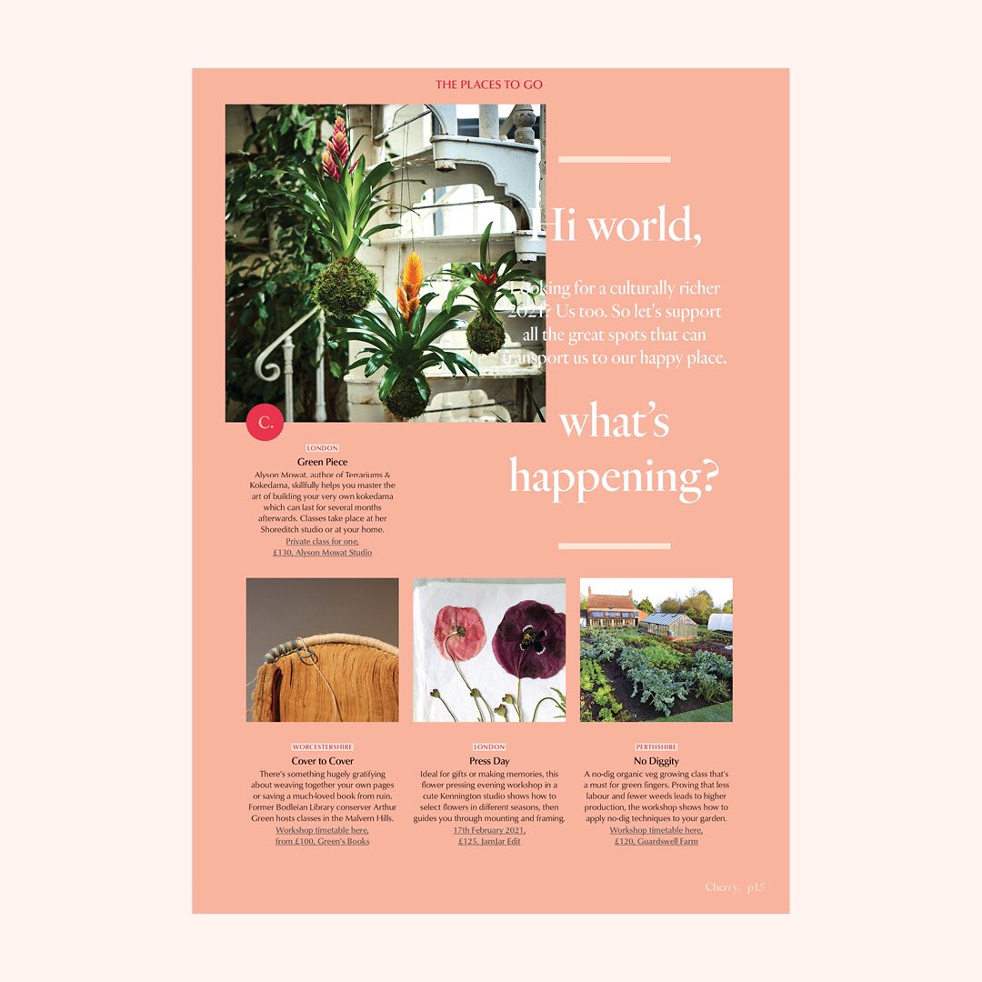 cherrypickkind's tweet photo. Whatever tier you’re in (if you’re in the UK), edition 1’s The Places To Go provides the perfect escapism plan, so get booking for 2021!
#pickkind #theplacestogo #workshops #kokedama #flowerpressing #bookconservation #organicvegfarming https://t.co/OSUyKGQoyR