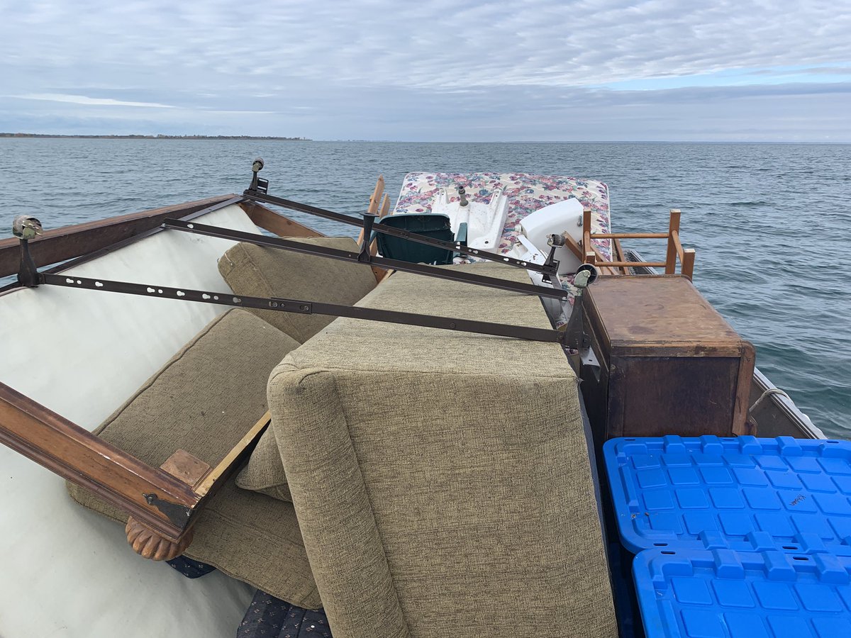 You may have heard of a house boat, but what about a house in a boat? Continuing to cleanup after having to tear down our Lighthouse keepers house due to erosion and storms exacerbated by high #greatlakes water levels. <a href="/stanleyboats/">Stanley Boats</a> <a href="/BirdsCanada/">Birds Canada</a>