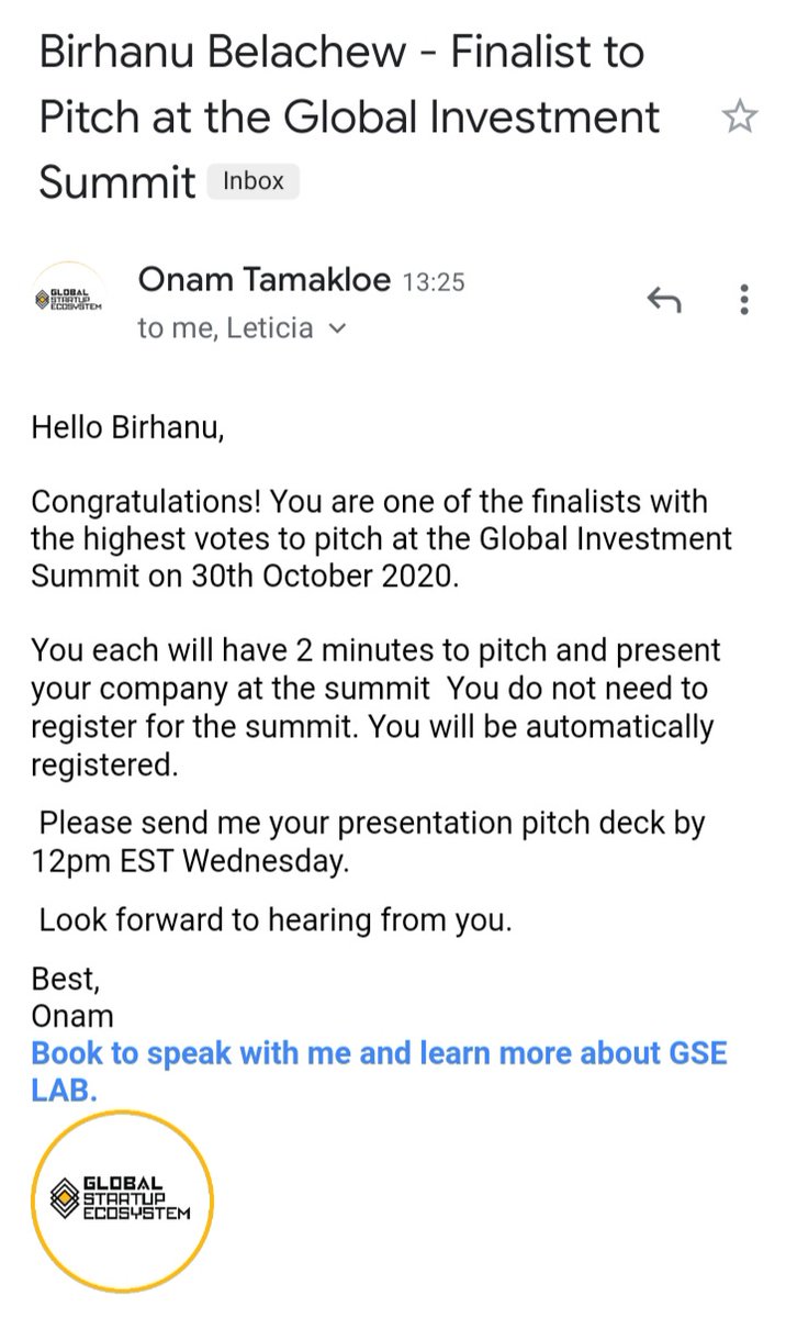 MerebEthio's tweet photo. We become finalists to pitch at the global investment summit. 
You can congratulate and wish us good luck too!
#Globalstartupecosystem
#Globalinvestmentsummit
#Ethiomereb
#Ethiopia https://t.co/rljuQb1EFd