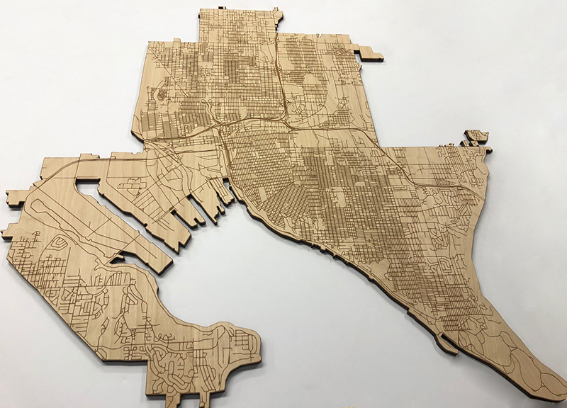 VisualOptions's tweet photo. Check out this recent project that VO and Grit City Magazine collaborated on.  This  4’ wide custom laser etched wooden map of Tacoma can be purchased along with smaller printed and laser etched versions on Grit City Magazine’s website.  https://t.co/zuWwRANCcB https://t.co/owbEca9OO2