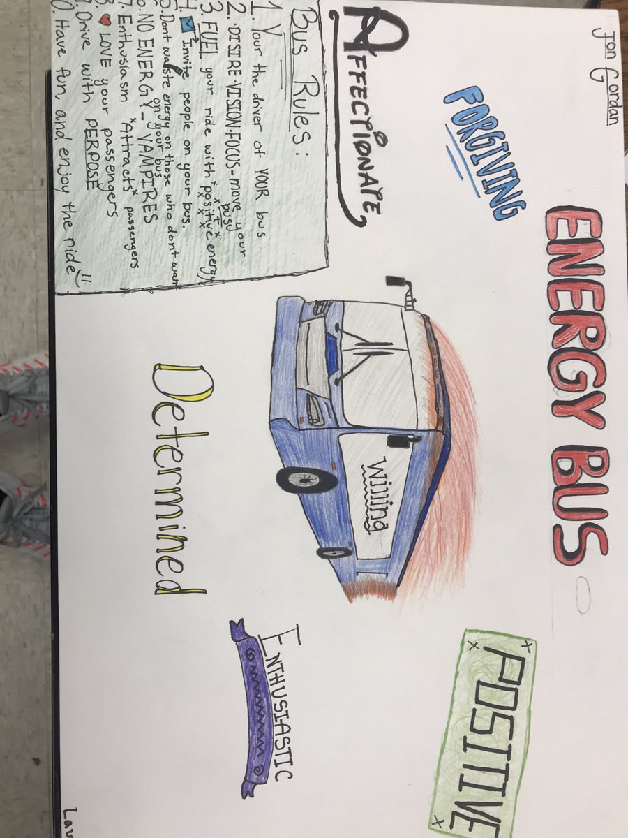 andy_olds's tweet photo. Character & Leadership @KJHKnights @Kings_Schools wrapped up “The Energy Bus” by @JonGordon11. We did the audio version, took notes on each chp. & had daily discussions. Had a poster contest at the end to “drive” Joy’s 10 rules home! #thanksLA&Artteachers https://t.co/Z3WpfQZPo3