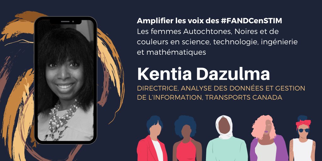 Sarah_Paquet's tweet photo. Pleins feux sur les #FANDCenSTIM : @KentiaD dirige des dossiers stratégiques à @Transports_gc : la stratégie sur les données, la signature numérique et #O365. Elle est aussi chef de file des Noirs et d’autres groupes racialisés du ministère et défend la diversité et l’inclusion. https://t.co/KqCMBWyhDT