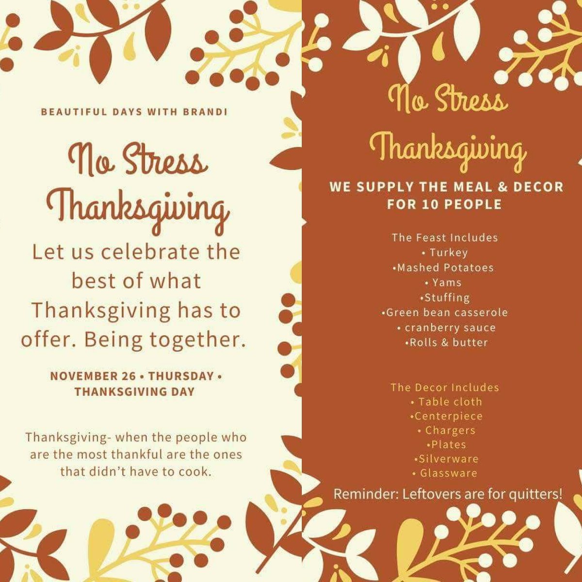WithBrandi's tweet photo. All the fun of Thanksgiving with none of the work!!!

We'll do the work... you make the memories!!!

#Thanksgiving2020 #KansasCity #Gladstone #parkvillemo #kck #olathe https://t.co/g6d77VP0TO