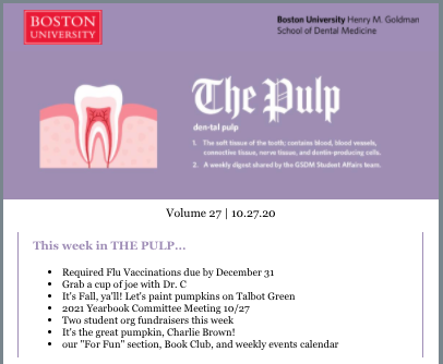 EricaMStocks's tweet photo. It's the great PULPkin, Charlie Brown!
Check out the latest issue of THE PULP here! https://t.co/uIgcxyrMYD @budental #THEPULP @BUmedical @AGAPSS_KC @NASPA_R1 @naspa_ma @adeaweb @ASDAnet @BUASDA https://t.co/9KZf8gf4HY