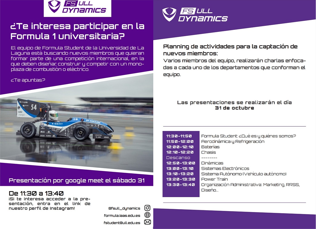 FSULL_team's tweet photo. Este sábado se realizarán nuestras jordanas de captación. Si te apasiona el mundo del motor, no dudes en contactar con nosotros.

MUY IMPORTANTE

Para participar en nuestras charlas deberás usar tu correo institucional. https://t.co/DqrOmQrISH