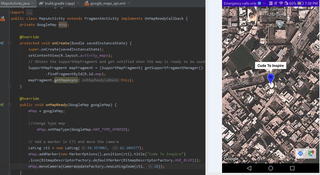 sodabehsherzad's tweet photo. #Google_Maps is a #web_mapping_service developed by #Google. It offers #satellite_imagery, #aerial_photography and #street_maps; In #Android class we learned that how to #used it on our apps and learned some #objects (#LatLng, #MarkerOptions) &amp; #methods (#moveCamera, #addMarker) https://t.co/EfFUxYhfxa
