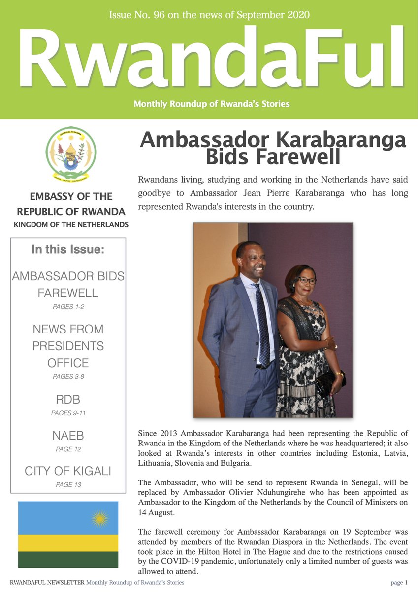 Rwanda_TheHague's tweet photo. Out now: issue 96 of RwandaFul-The Hague, #newsletter of the Embassy of the Republic of #Rwanda 🇷🇼 in the #Netherlands 🇳🇱 with a recap of the #news of September.

To read the #RwandaFul newsletter online or to download it, please click here: https://t.co/TqNhMeZunz https://t.co/idGYDdgd2w