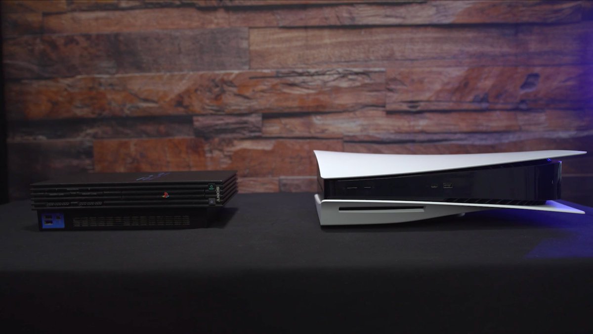 The PS5 next to the PS2.  https://www.ign.com/articles/ps5-heres-what-the-console-looks-like-up-close