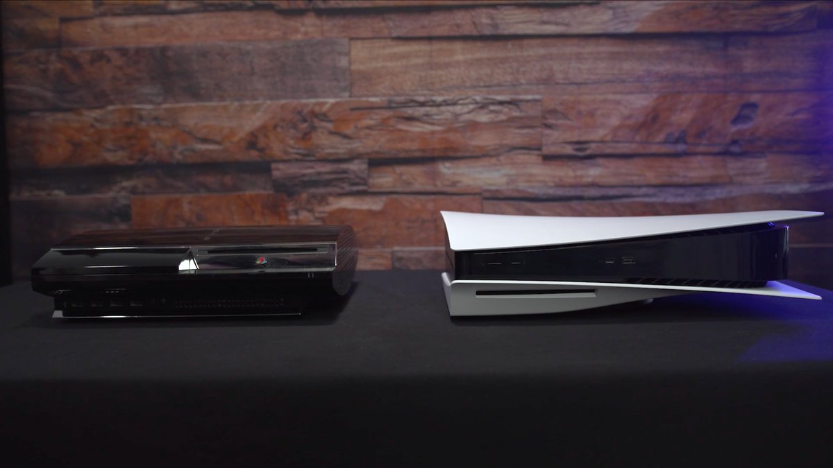 The PS5 next to the PS3.  https://www.ign.com/articles/ps5-heres-what-the-console-looks-like-up-close