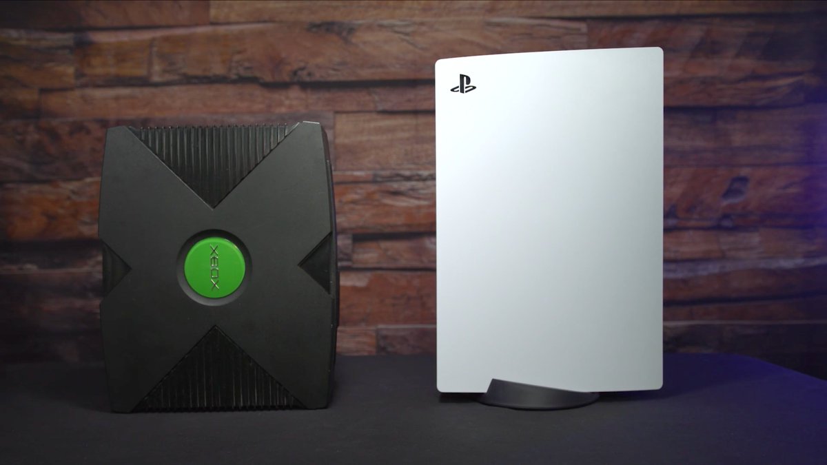The PS5 next to the original Xbox.  https://www.ign.com/articles/ps5-heres-what-the-console-looks-like-up-close