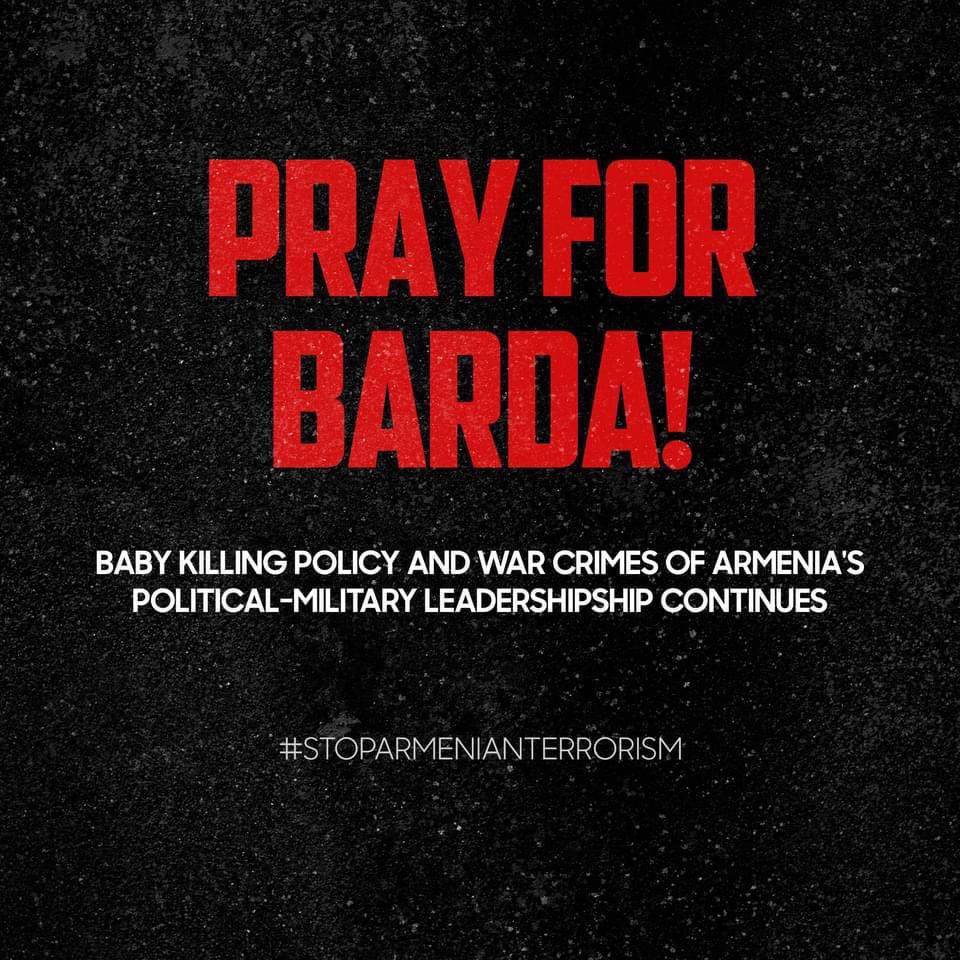 sarmuradi's tweet photo. As a result of Armenian missile attack in #Bardacity of #Azerbaijan, 5 people died (two of them is #child) and 13 people have been wounded. This is another manifestation of #ArmenianTerrorism.  #BevoiceofBarda 
#WarCrimes 
#ArmeniaKillsCivilians 
#FactCheck https://t.co/yJG9931mAA