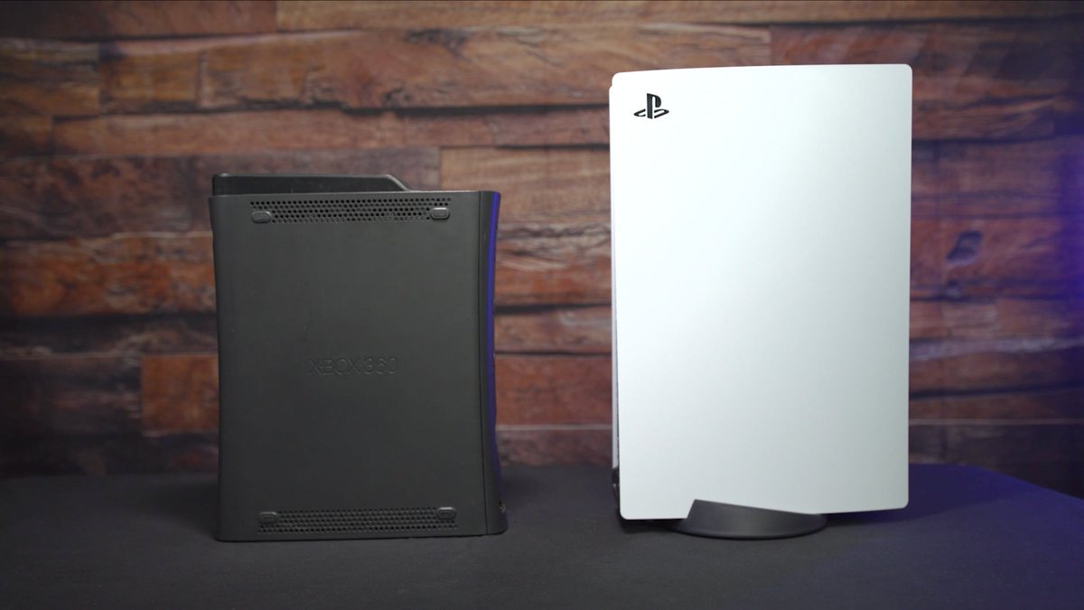 The PS5 next to the Xbox 360.  https://www.ign.com/articles/ps5-heres-what-the-console-looks-like-up-close
