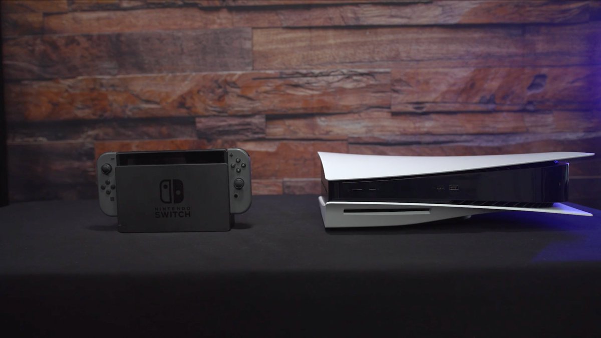 The PS5 next to the Nintendo Switch.  https://www.ign.com/articles/ps5-heres-what-the-console-looks-like-up-close