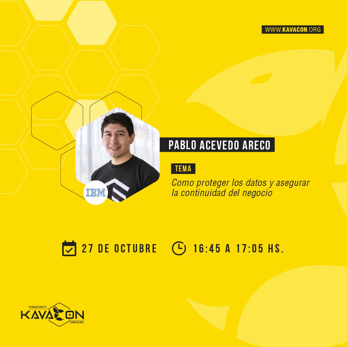 KavaConPy's tweet photo. En el tercer día de Kavacon 2020 nos acompañará Pablo Acevedo de IBM desarrollando el tema “Como proteger los datos y asegurar la continuidad del negocio” No te lo pierdas!
Registrate en: https://t.co/oskpB7UXJG
#cibersecurity #Kavacon #kavacon2020 https://t.co/0VZVJuj6dM