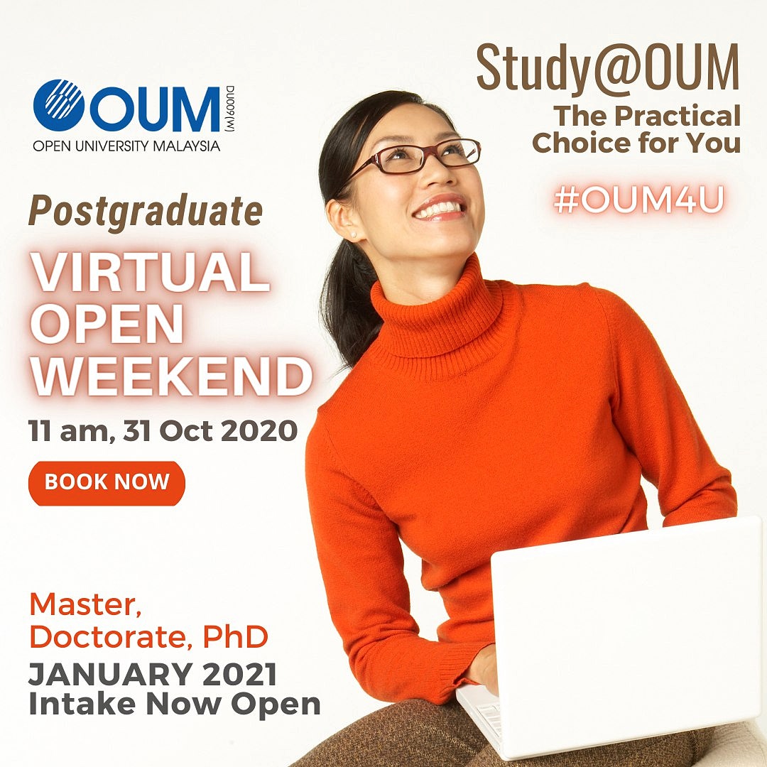 OpenUniMalaysia's tweet photo. Join us! What are your postgraduate study options? Click the link on the profile segment #PostgraduateOnline #onlinepostgraduate #openuniversitymalaysia #thepracticalchoice #oum4u #semuabolehbelajar https://t.co/dlPnyhu3zm