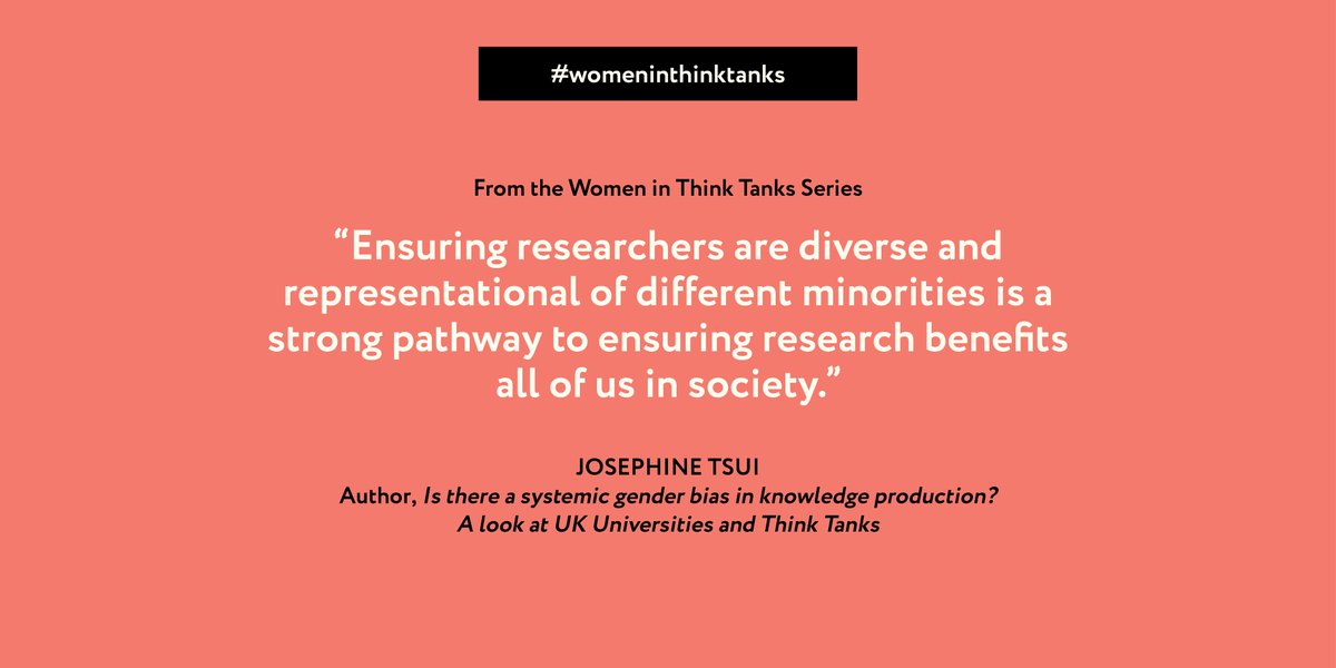 Read @Josephinetsui on #genderbias in knowledge production, looking at UK #thinktanks and universities https://t.co/kGzSO3UM4m
#womeninthinktanks #research https://t.co/LVs20aMluD