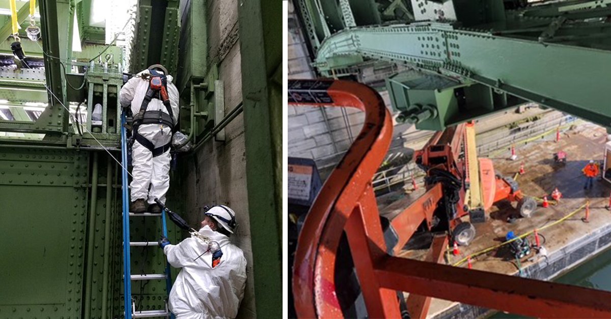 seattledot's tweet photo. When you're an active moving bridge, it ain't easy being clean ๐๐งผ
For our #UniversityBridge โ which carries 36k vehicles/day โ it takes skilled roadway structures crews, a barge to get underneath, & impeccable coordination with bridge operator to keep safe from moving parts https://t.co/gB145VS452