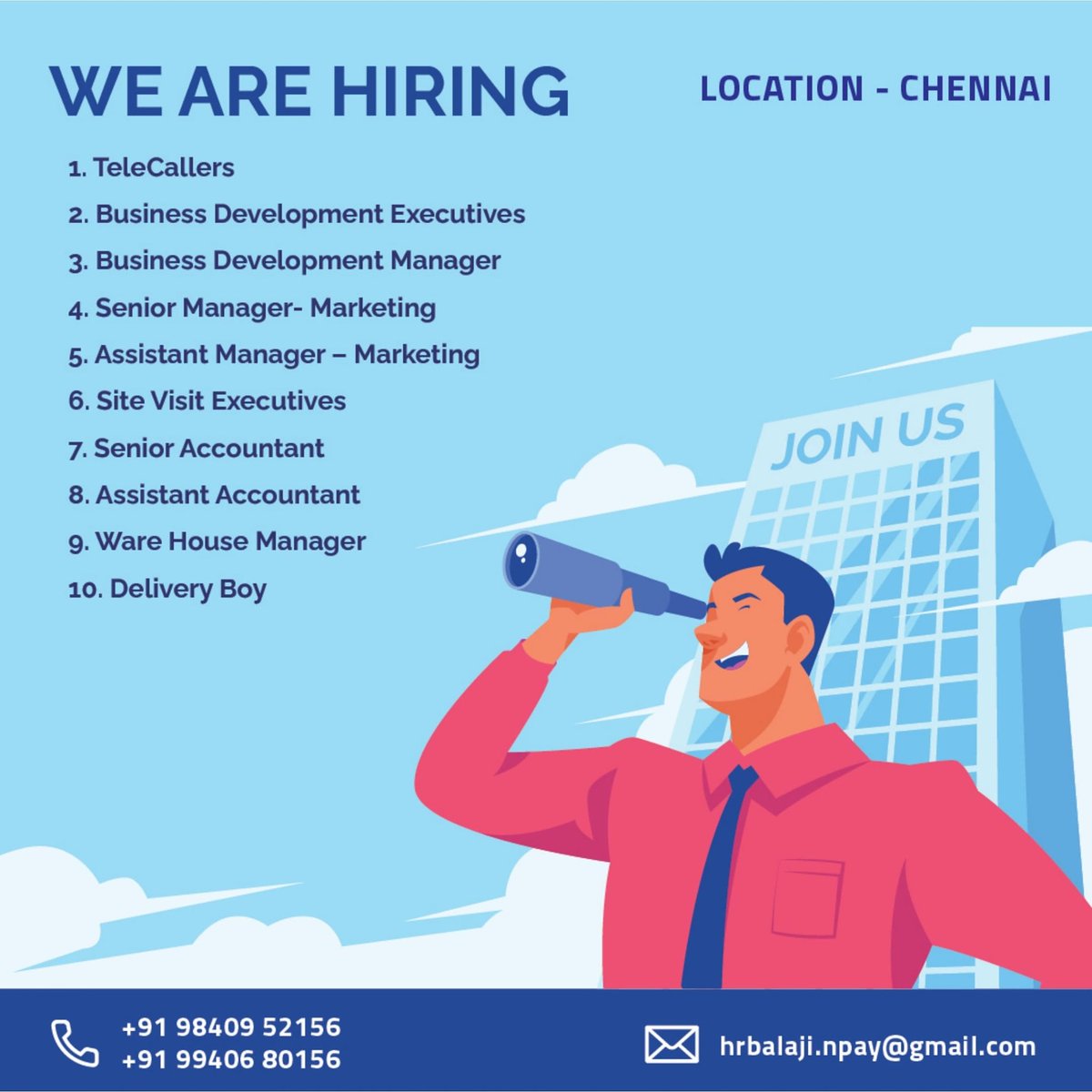 gtel_ad's tweet photo. We're Hiring #jobseeker
Interested DM me or contact to that given number or mail id......

#telecaller #businessdevelopmentexecutive #businessdevelopmentmanager #seniormanagermarketing #assistanmarketingmanager #sitevisitexecutives #senioraccountant #assistantmarketingmanager https://t.co/Ay7G0lsv8W