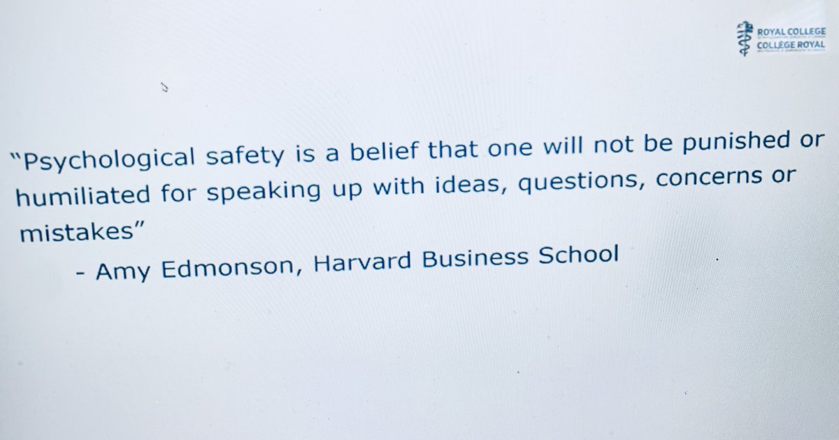#ICRE2020 Such an important concept for effective #meded : #PsychologicalSafety. High performing teams, best learning and #patientsafety are all associated.