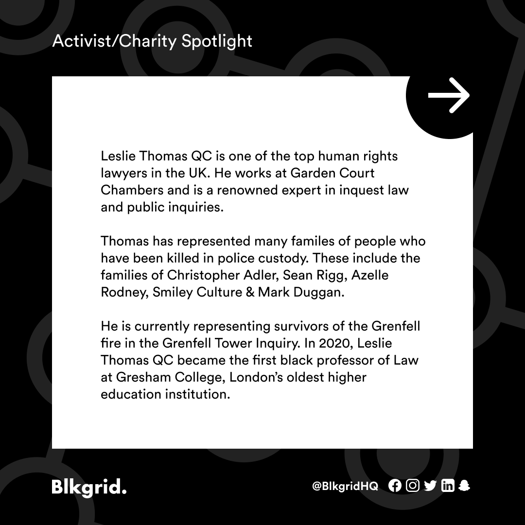 blkgridhq's tweet photo. It's Tuesday and Blkgrid's activist/charity spolight presents you @_lesliethomas - Leslie Thomas QC is a renowned human rights lawyer within the UK. He is currently legally representing survivors in the Grenfell Tower Inquiry. #Blkgrid https://t.co/4YOnUL8zdL