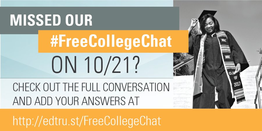 EdTrust's tweet photo. Did you miss our #FreeCollegeChat last week with co-hosts @YoungInvincible &amp; @IHEPTweets? If so, don't worry! You can view the whole conversation here: https://t.co/DfAm6AmJ4S https://t.co/0N5hwTRiDl