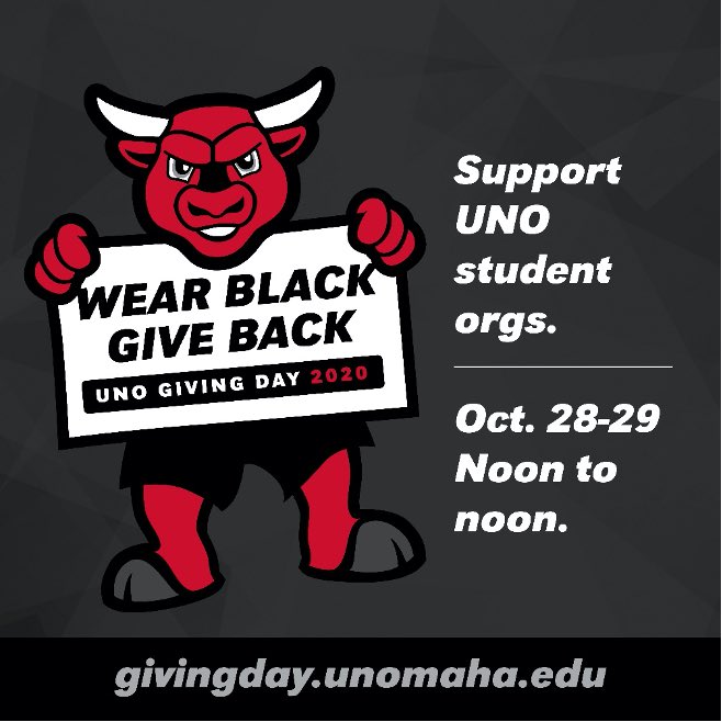 Get ready to #WearBlackGiveBack on October 28th-29th (noon to noon)! You can help support Black Excellence by donating at givingday.unomaha.edu/organizations/…. All donations received will go towards a community service project that we will be doing in the Spring to give back to families!