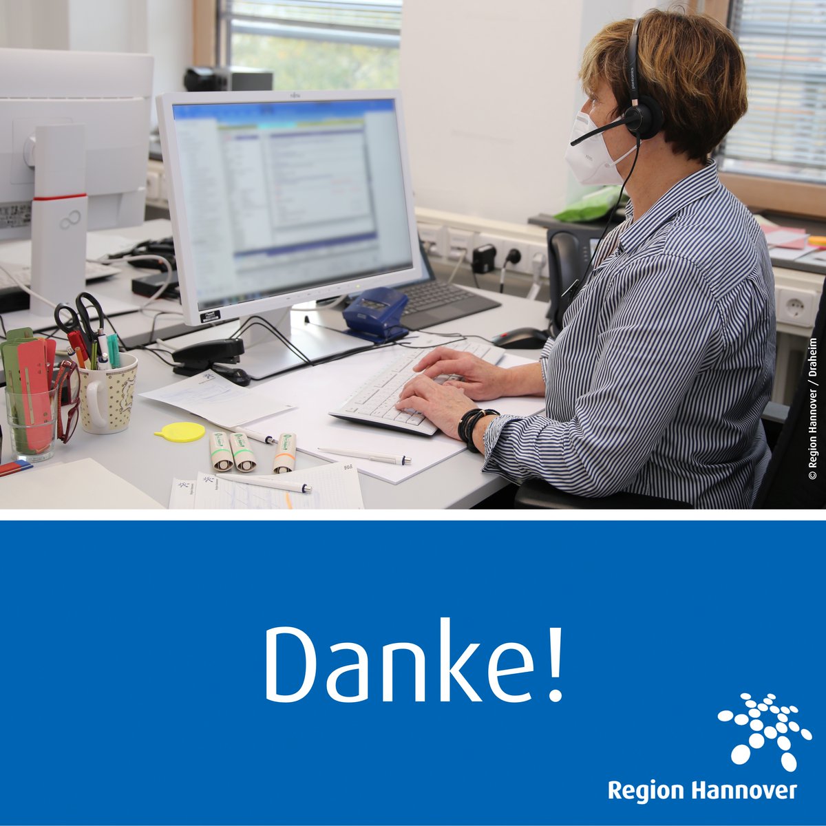 RegionHannover's tweet photo. Im Gesundheitsamt der Region #Hannover arbeiten zahlreiche Mitarbeiterinnen und Mitarbeiter seit Monaten daran, die Infektionsketten zu durchbrechen. Sie informieren, klären auf und beantworten Fragen. Höchste Zeit einmal „Dankeschön“ zu sagen!
#Corona #DANKE https://t.co/ABTpEew1HX