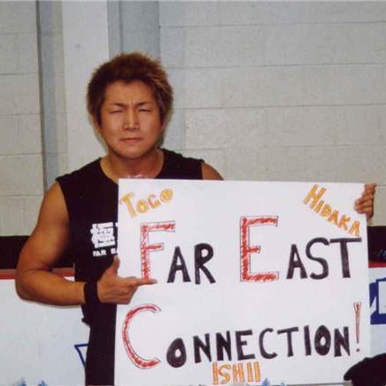 I took the photo with my sign instead of being in the photo & bought an awesome FEC shirt like Hidaka is wearing (at an IWC show)...