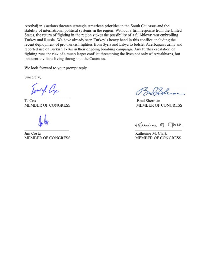RepJimmyGomez's tweet photo. .@StateDept’s repeated attempts at a ceasefire between #Azerbaijan and #Armenia are falling short while gross human rights abuses continue.

My colleagues and I are calling on the Trump administration to impose Magnitsky sanctions on #Azerbaijan immediately. Read more ⬇️ https://t.co/IJXRfOr1ei
